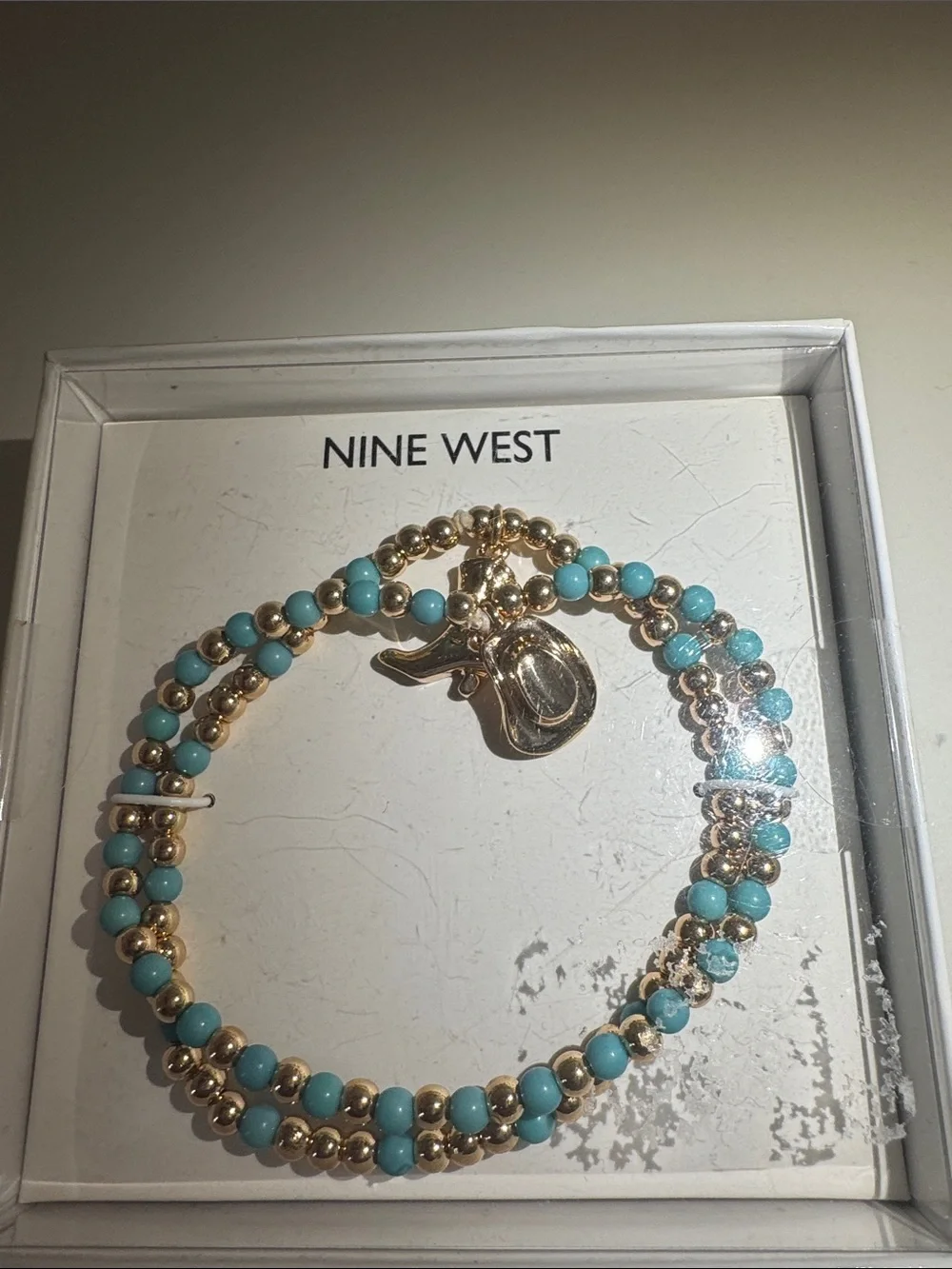 Nine West Gold and Turquoise Charm Wrap Bracelet